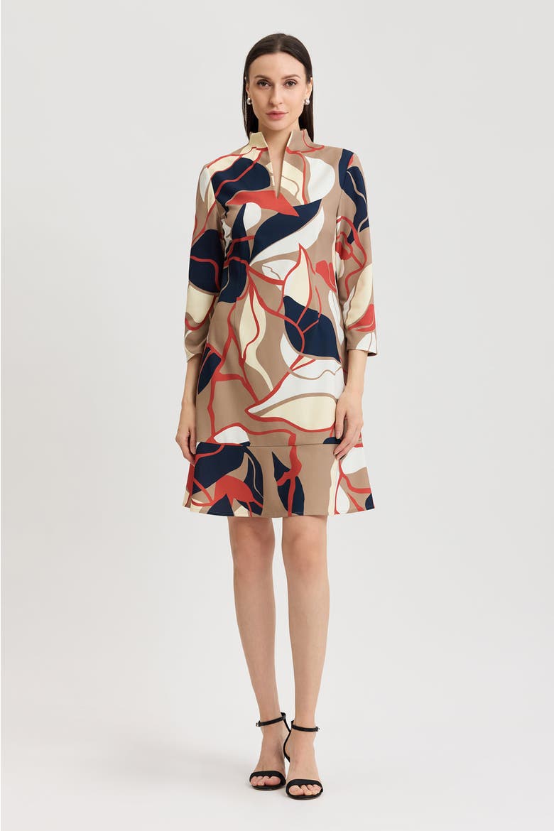 Abstract Floral Printed Stretch Deco Crepe Dress