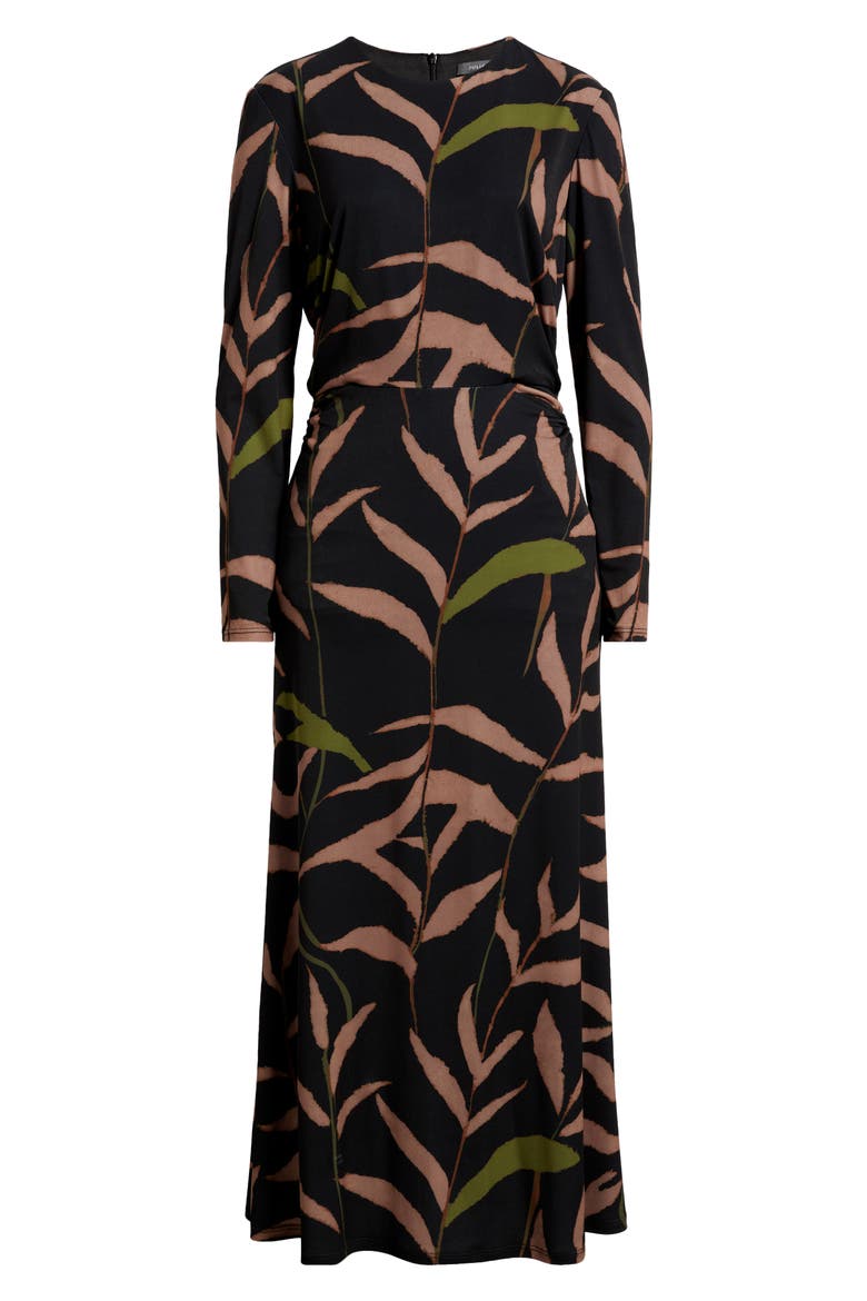 Abstract Print Long Sleeve Midi Dress
