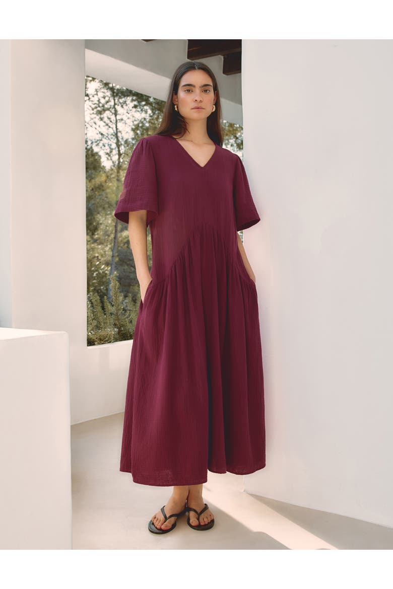 Cheesecloth V-Neck Tunic Maxi Dress