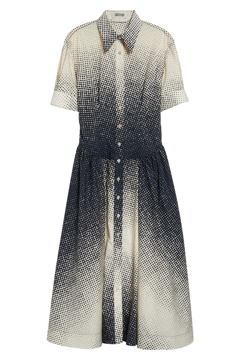 Halftone Dot Cotton Midi Shirtdress