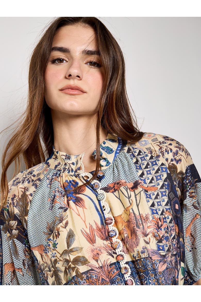 High Neck Patchwork Midi Shirt Dress