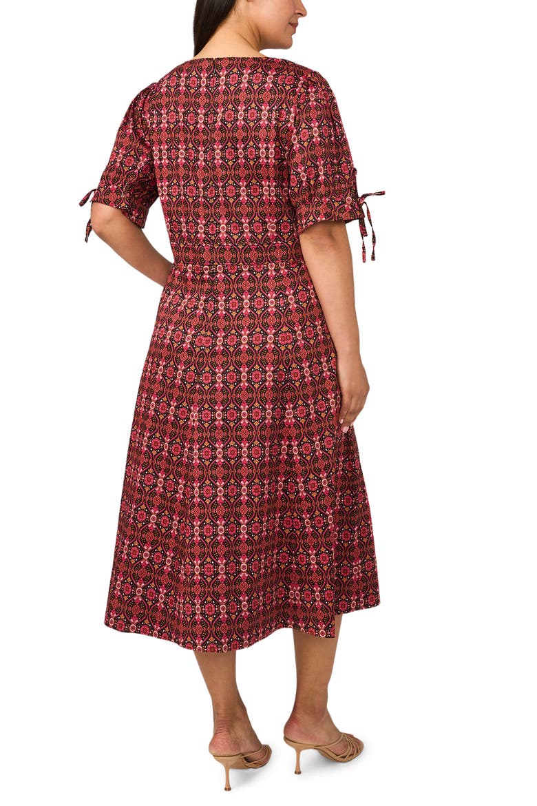 Paisley Balloon Sleeve Stretch Cotton Midi Dress