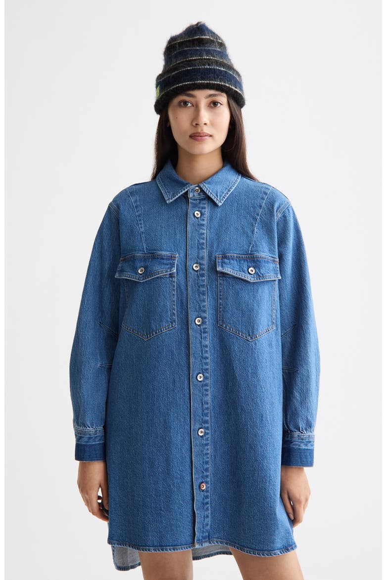 Long Sleeve Washed Denim Mini Shirtdress