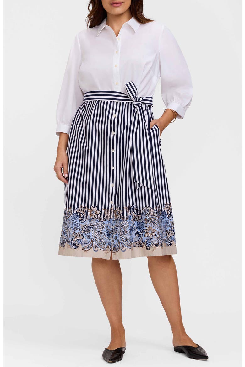 Esther Belted Stripe & Paisley Print Shirtdress
