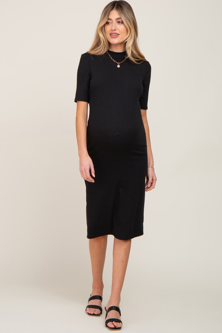 Ribbed Mock Neck Midi Dress