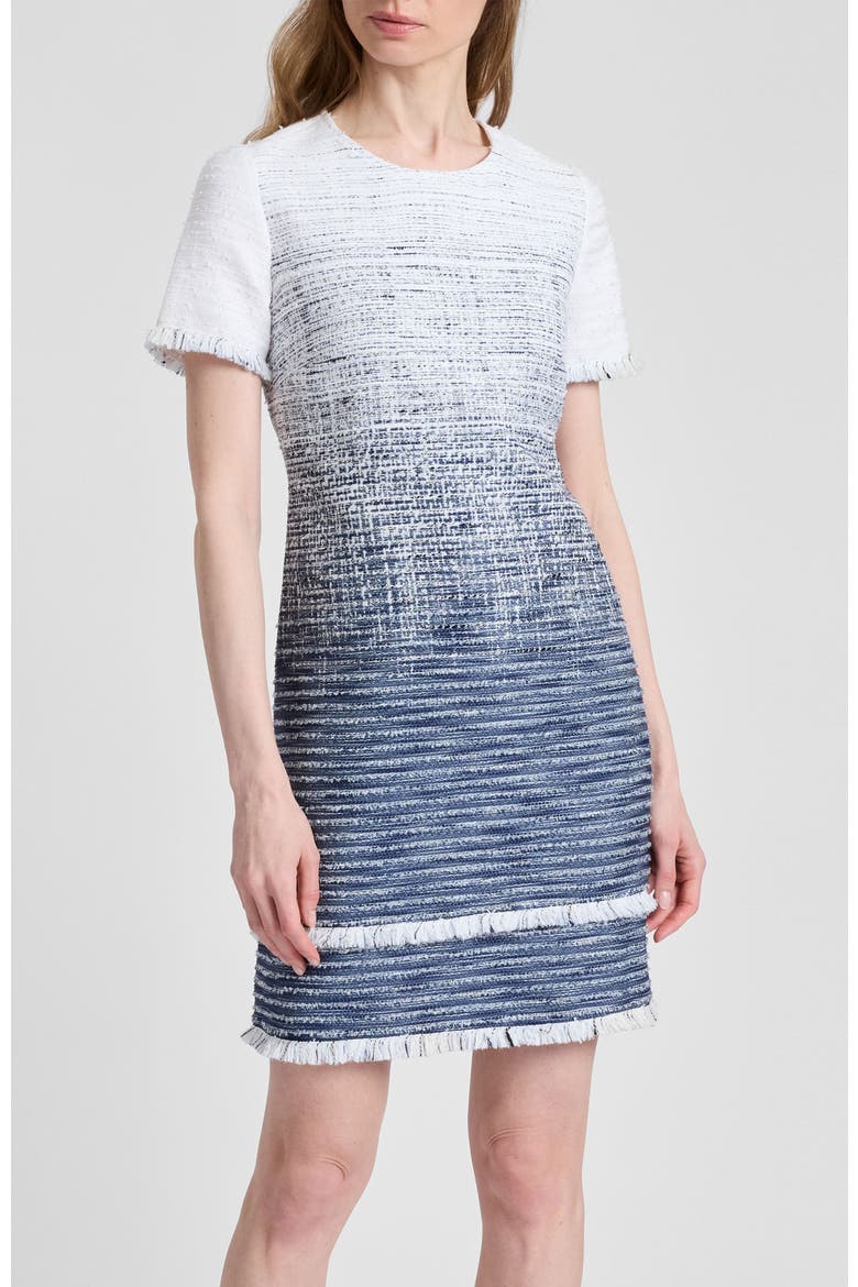 Melania Short Sleeve Shift Dress in Ombre Tweed