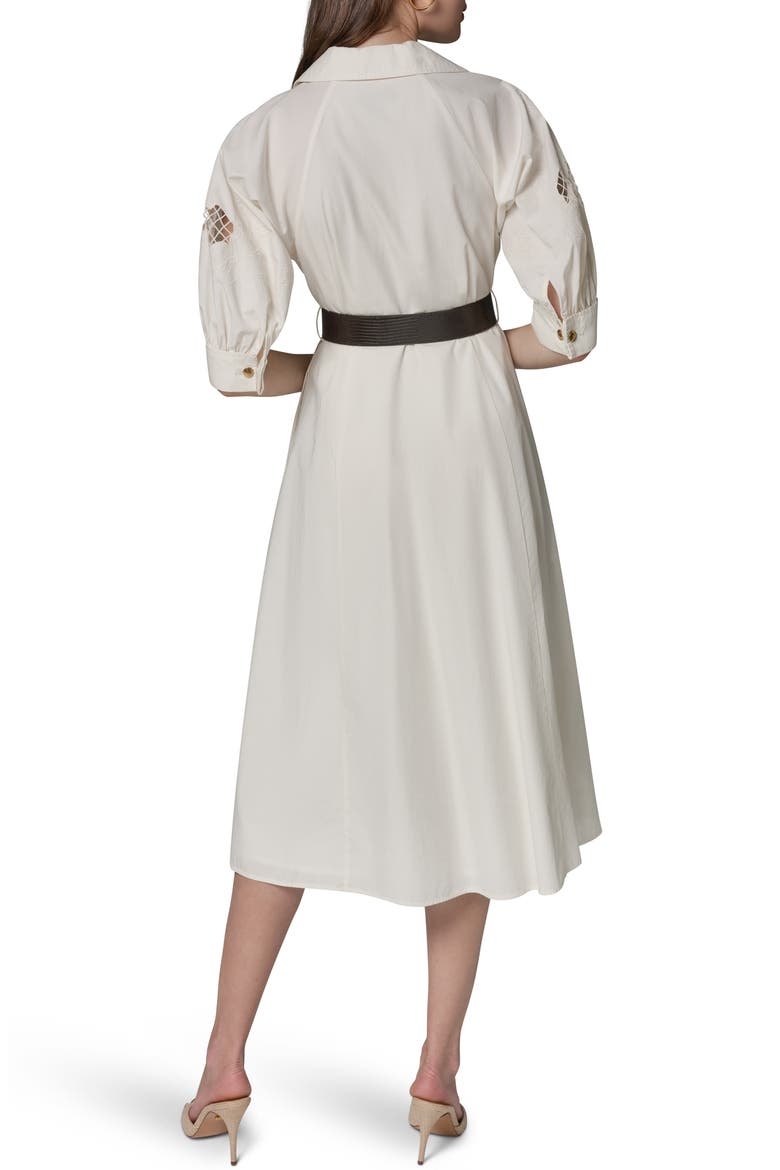 Embroidered Puff Sleeve Belted Cotton Shirtdress