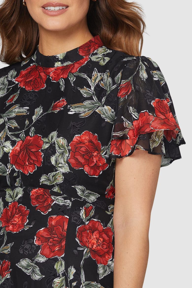 Floral Burn Out Ruffle Midi Dress