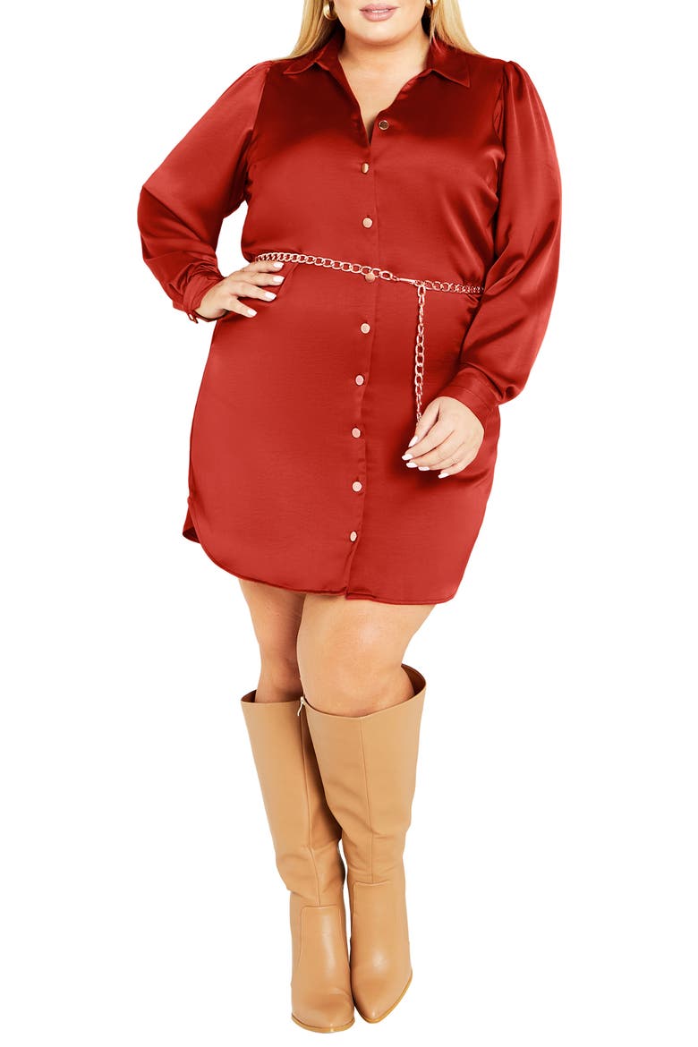 Harmoni Long Sleeve Satin Shirtdress