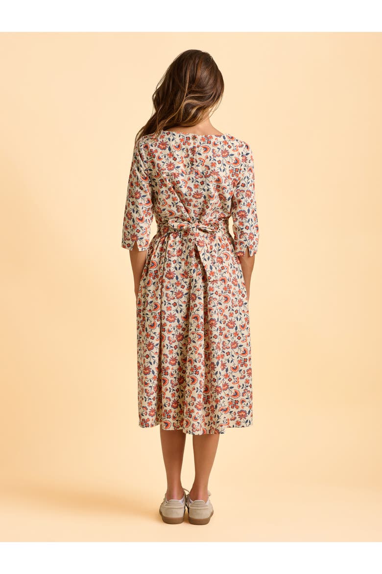 Beech 3/4 Sleeve Waist Tie Midi Dress