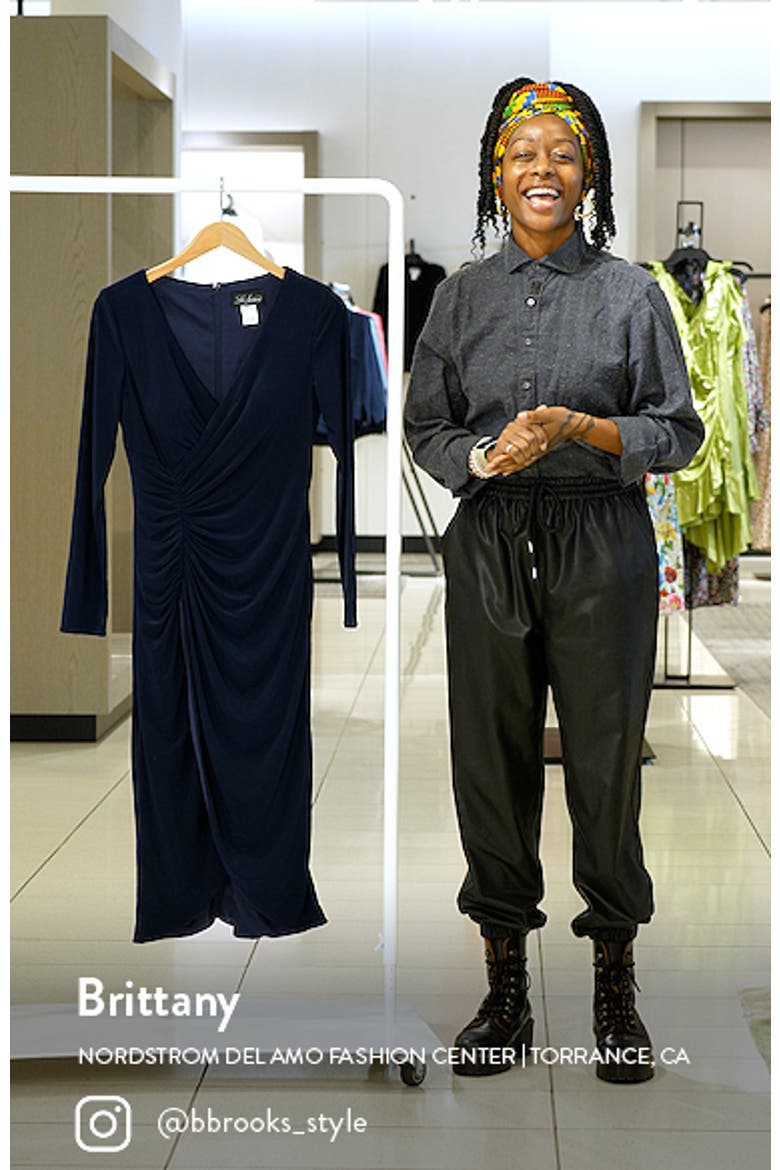Long Sleeve Knee Length Dress with Wrap Style Skirt