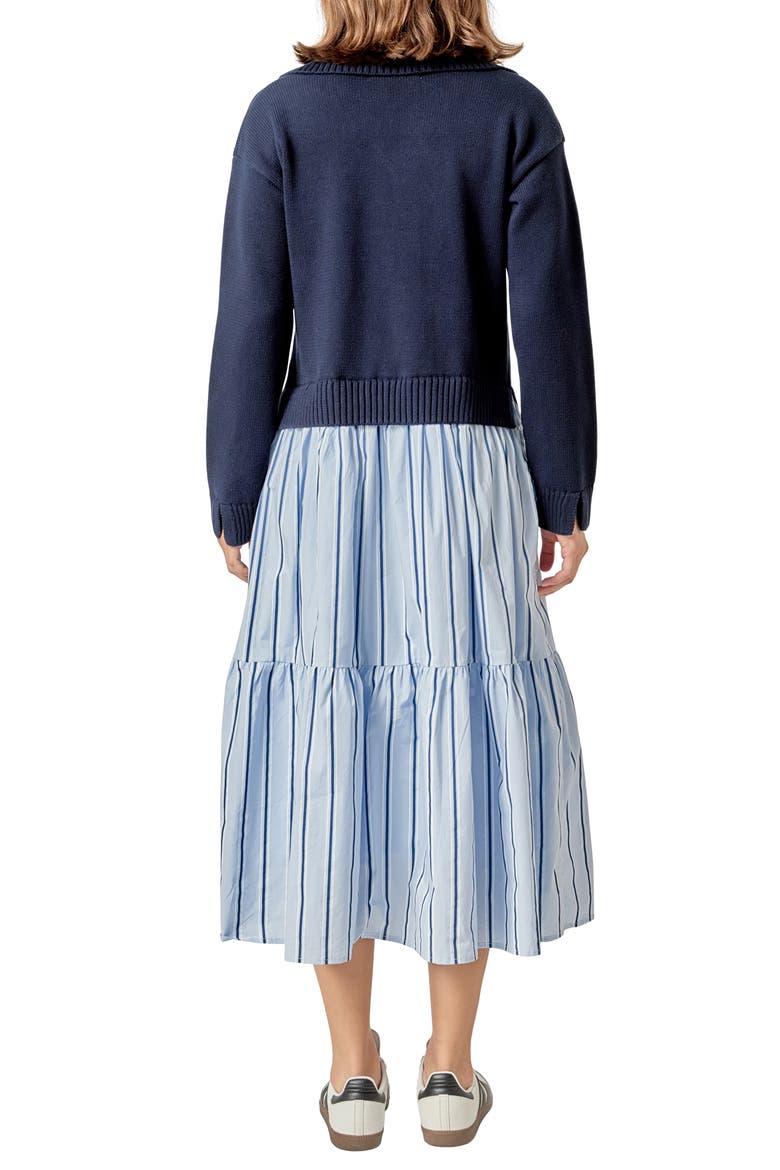 Mixed Media Long Sleeve Midi Dress