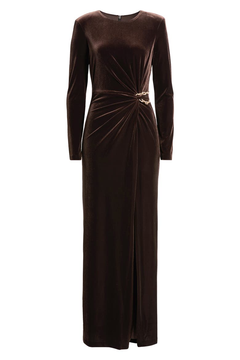 Ruched Long Sleeve Velvet Gown