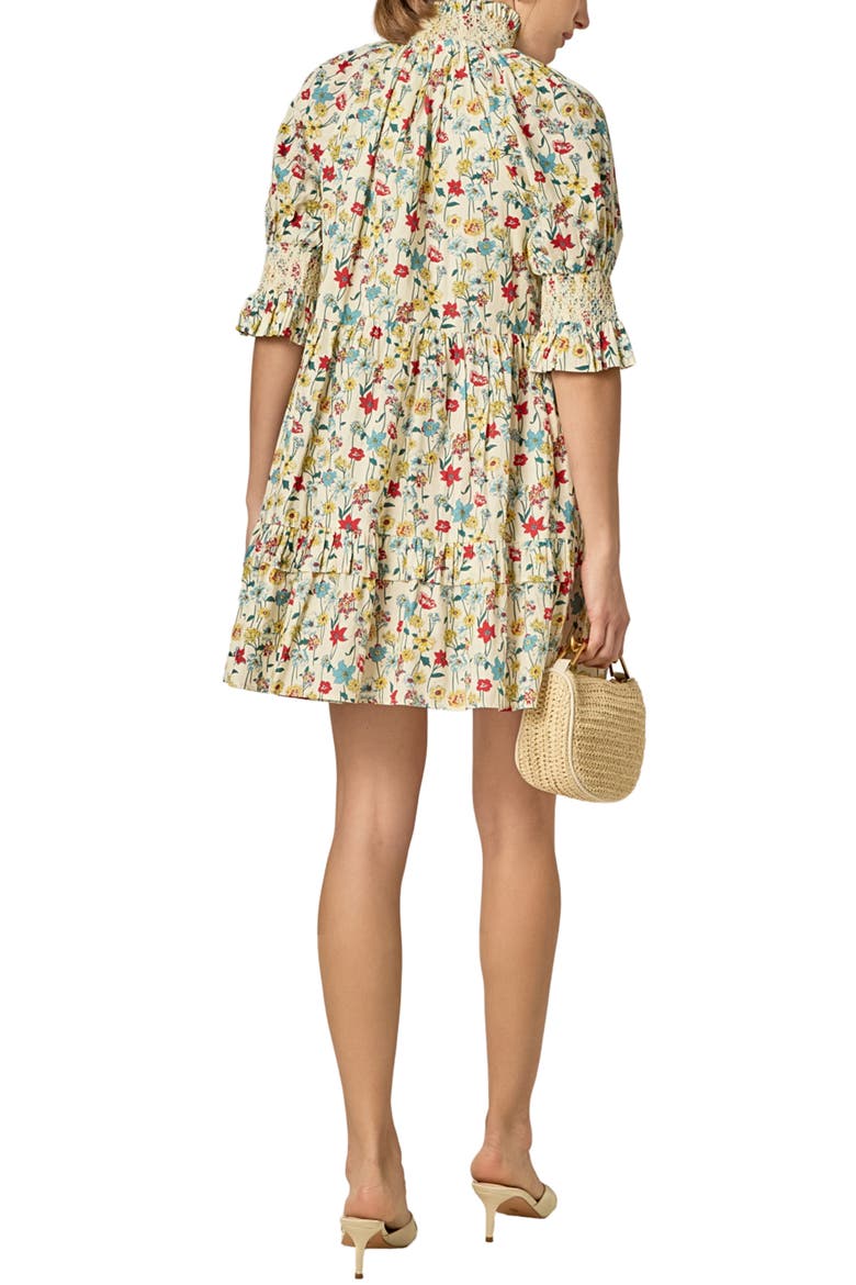 Print Smocked Puff Sleeve Minidress