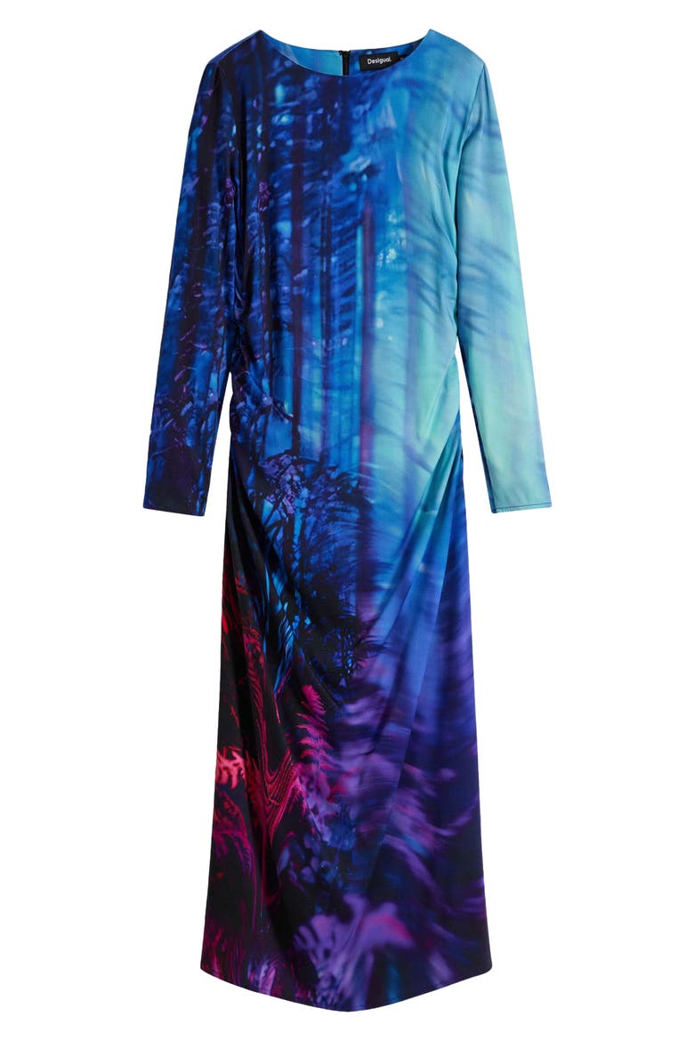 Tie Dye Pattern Long Sleeve Midi Dress