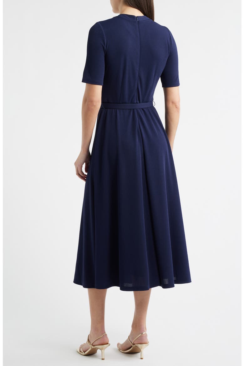 Twist Neck Belted Midi Dress