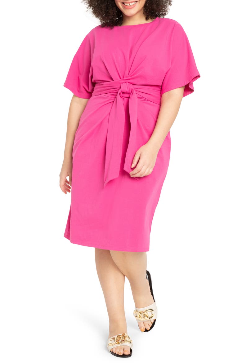 Tie front Flutter Sleeve Midi Sheath Dress