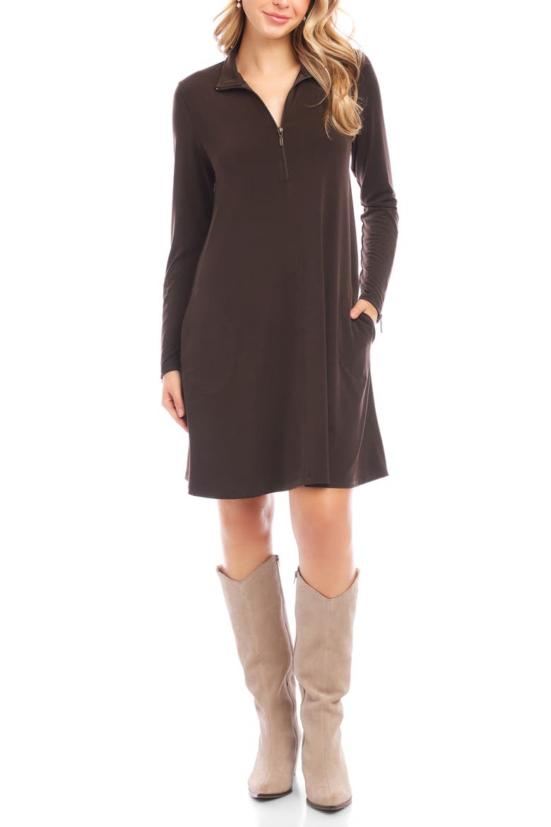 Half Zip Long Sleeve Travel Jersey Dress