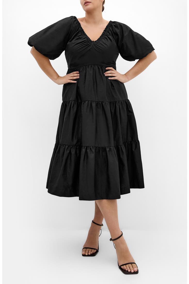 Fantasy Tiered Puff Sleeve Midi Dress