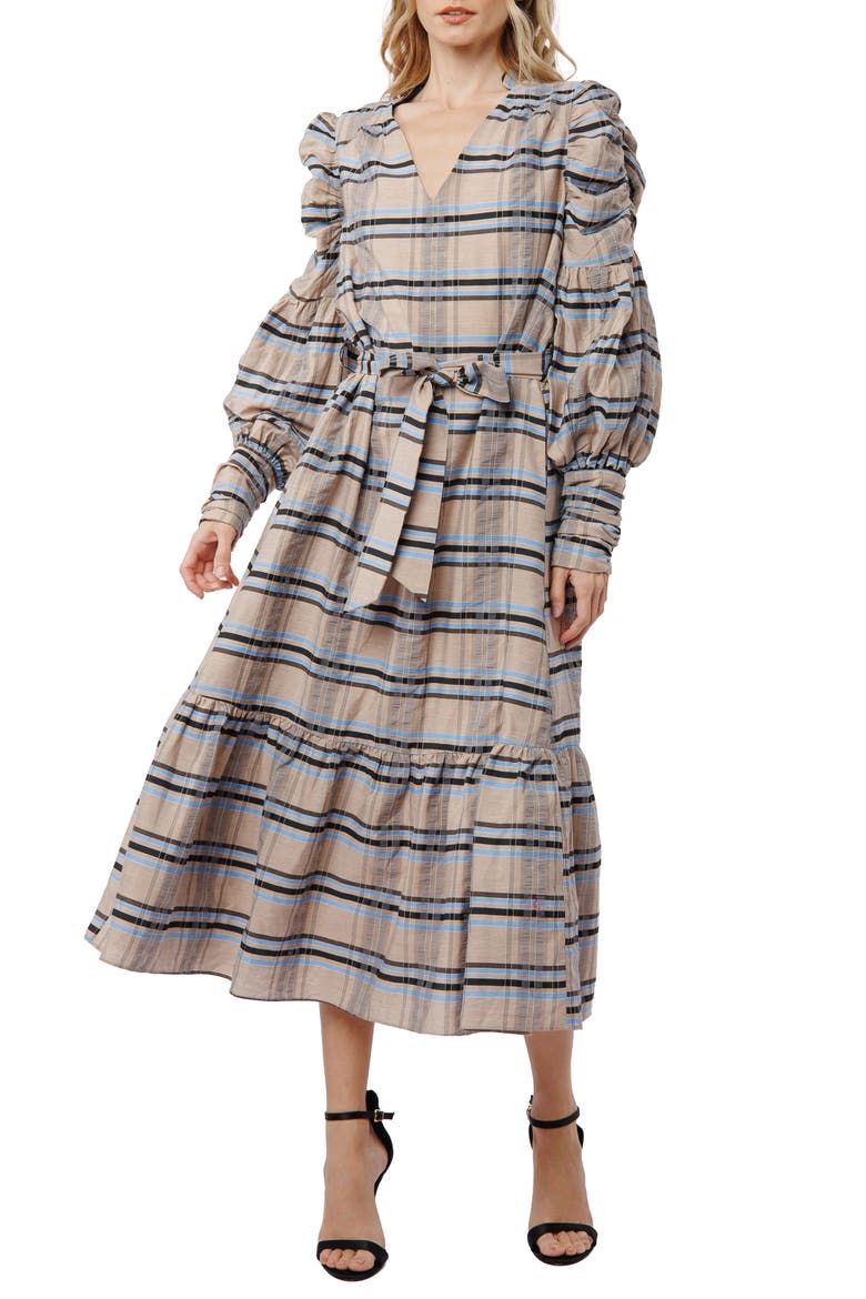 Mariyah Long Sleeve Seersucker Midi Dress