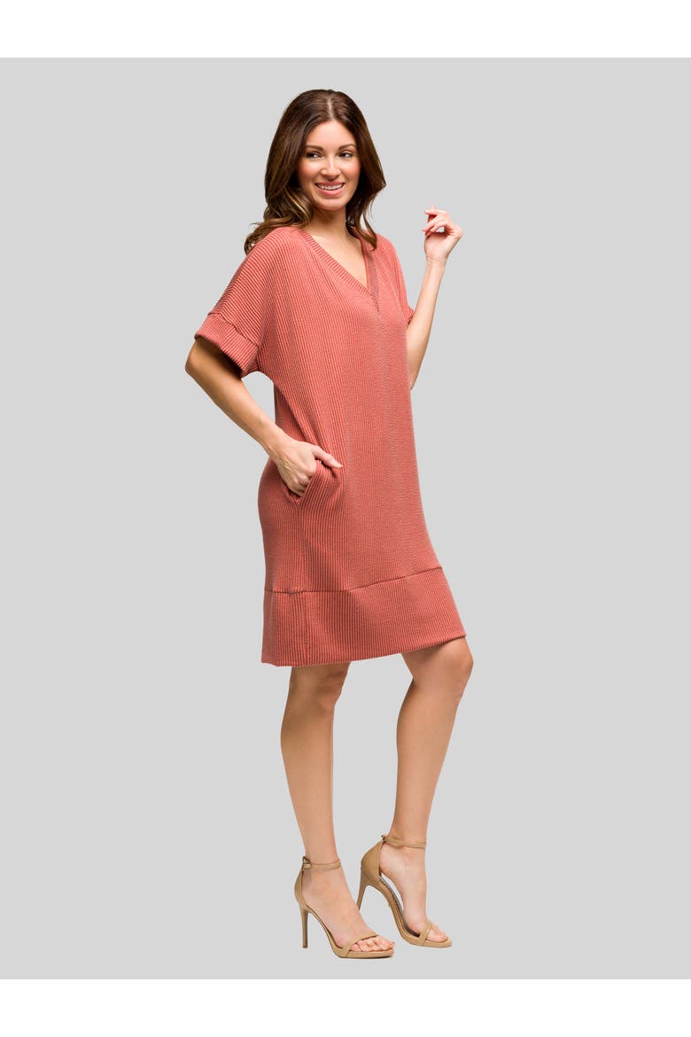 Womens Ribbed Knit V Neck Short Dolman Sleeve