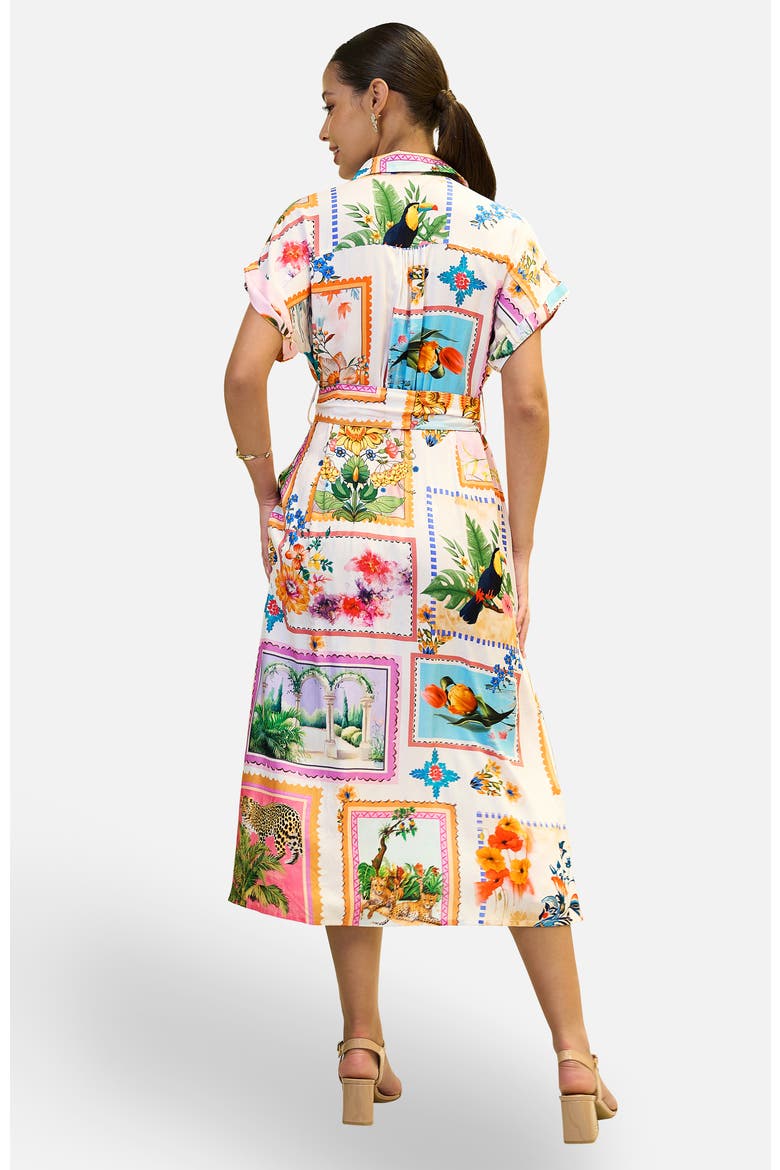 Tropical Postcard Print Midi Shirt Dress
