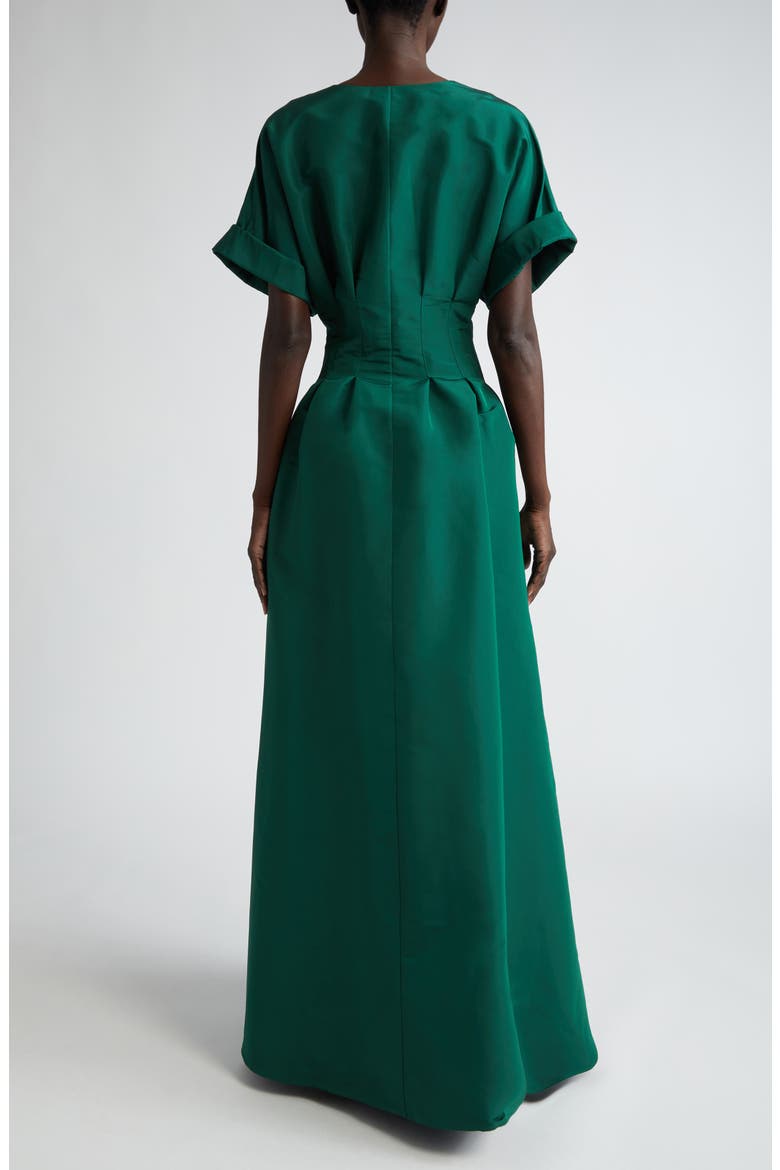 Cuffed Short Sleeve Button Front Silk Faille Gown