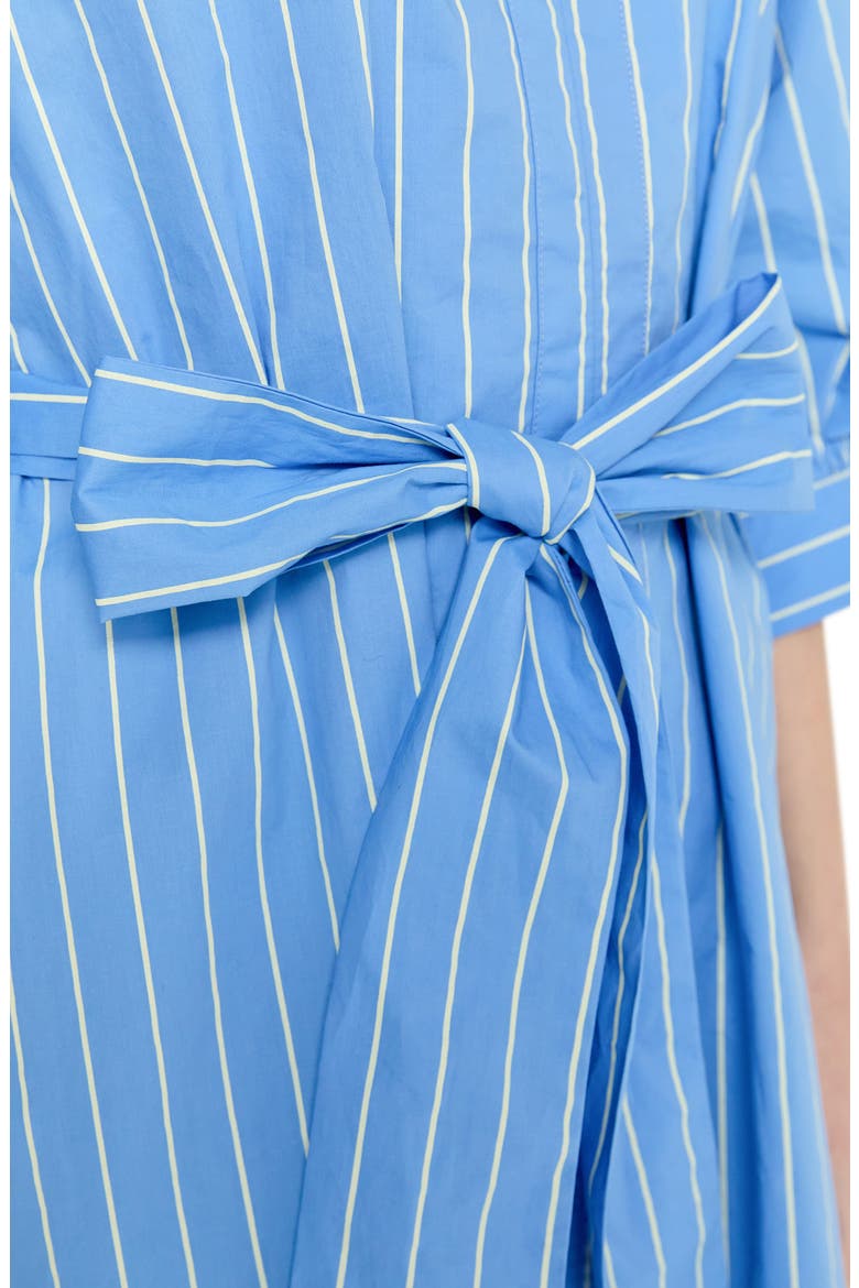 Stripe Blouson Sleeve Cotton Midi Shirtdress