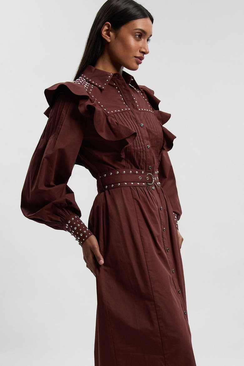 Cotton Studded Maxi Shirt Dress
