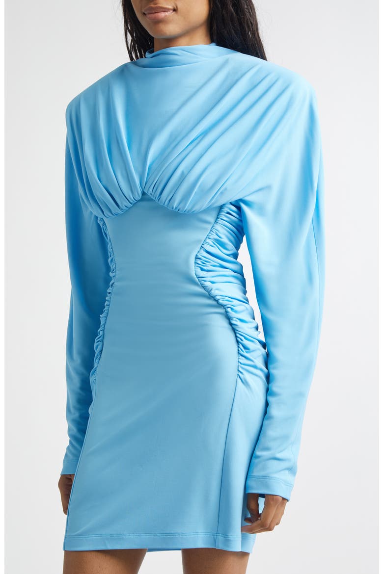 Pleated Long Sleeve Crepe Jersey Minidress