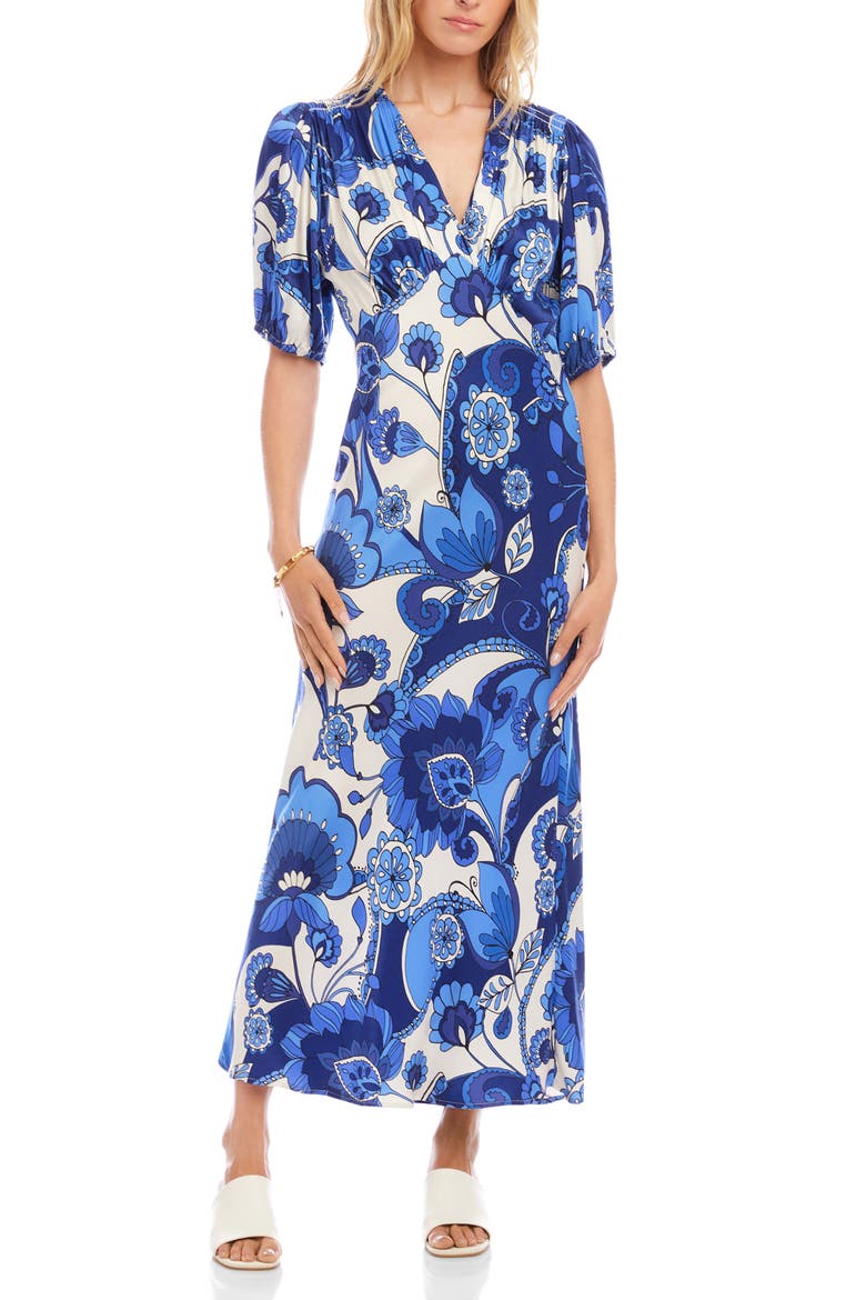Floral Puff Sleeve Bias Maxi Dress