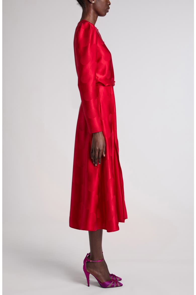 Mossi Polka Dot Jacquard Long Sleeve Silk Midi Dress