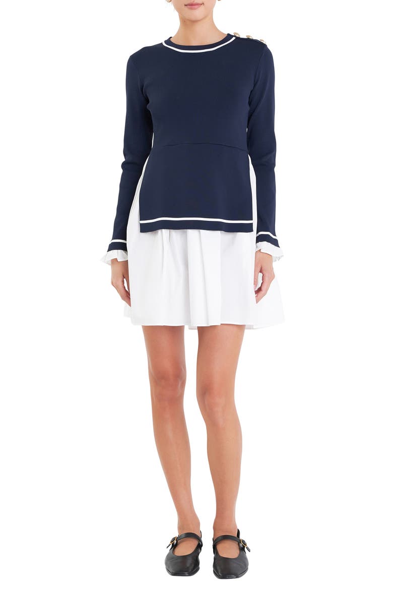 Mixed Media Long Sleeve Minidress