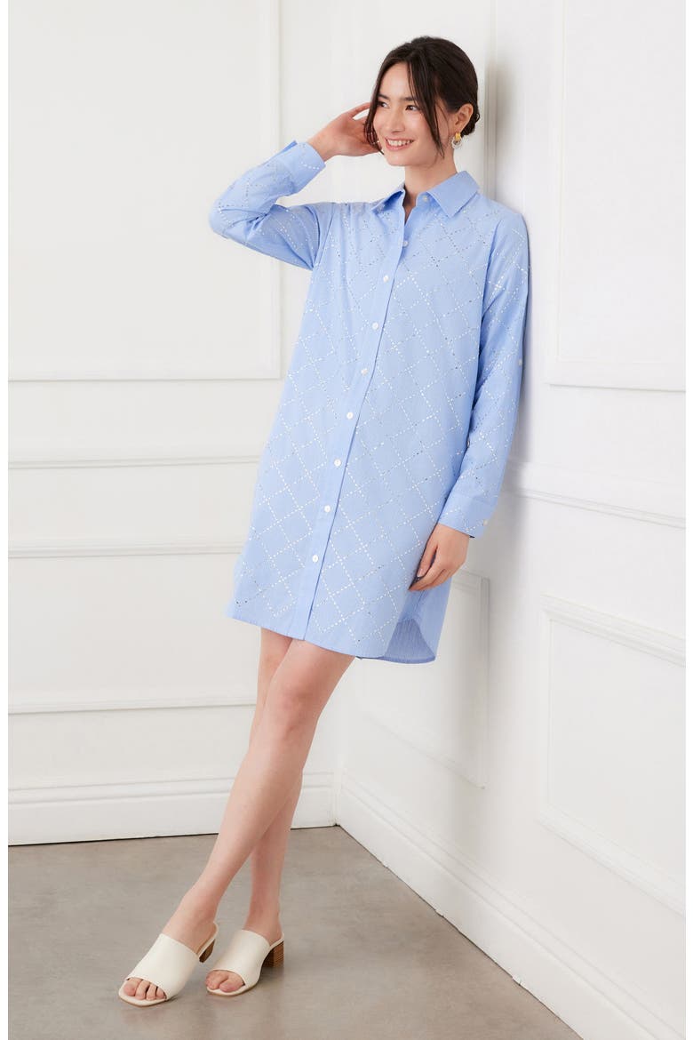 Embellished Long Sleeve Cotton Shirtdress