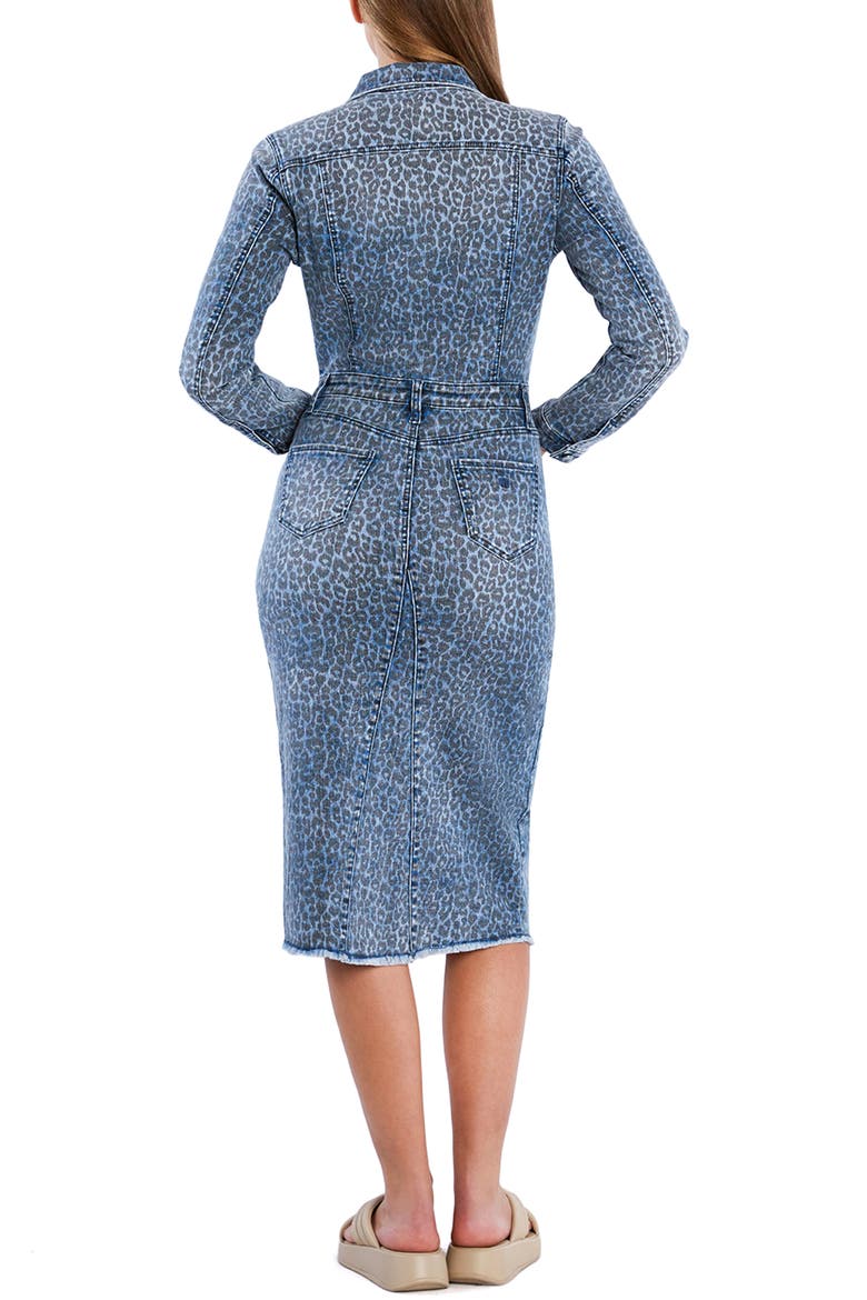 Animal Print Long Sleeve Denim Trucker Shirtdress