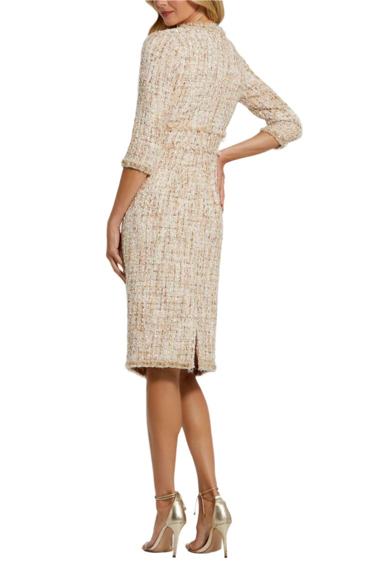 High neck 3/4 Sleeve Beaded Trim Midi Dress