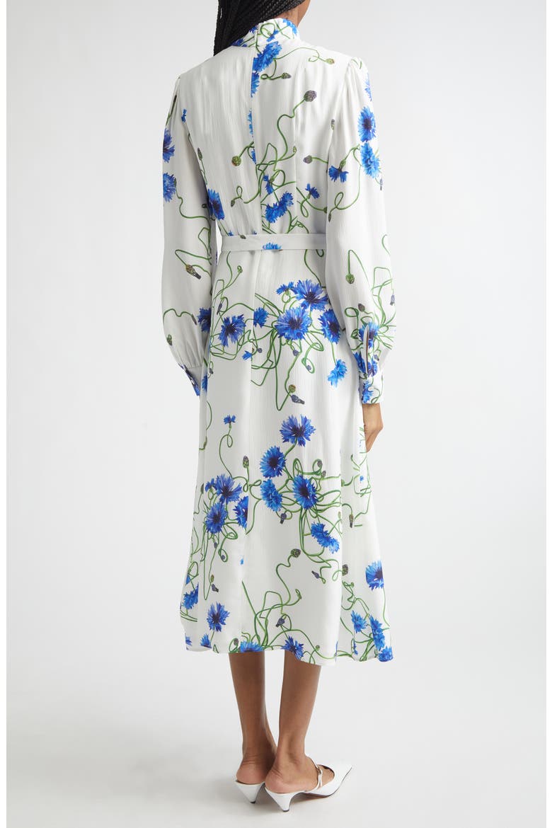 Cornflower Floral Print Long Sleeve Crepe Midi Dress