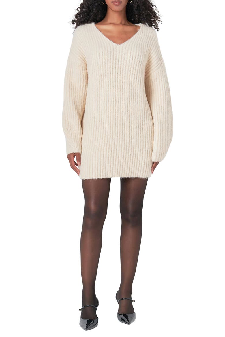Oversize Long Sleeve Rib Sweater Minidress
