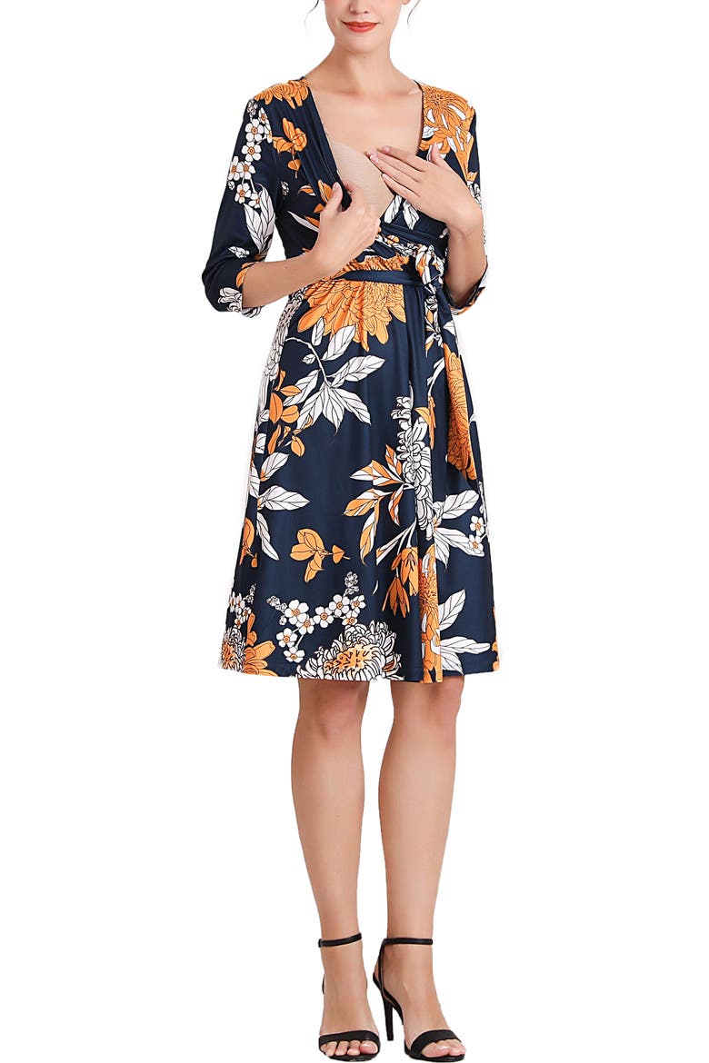 Dona Floral Faux Wrap Maternity Nursing Dress
