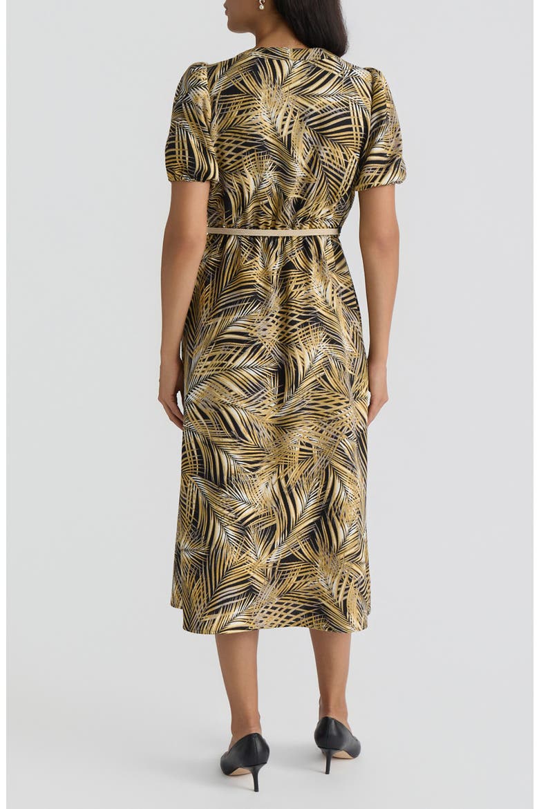 Palm Print Belted Midi Shirtdress