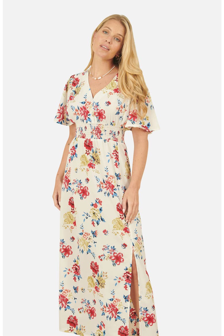 Ruched Waist V-Neck Midi Dress