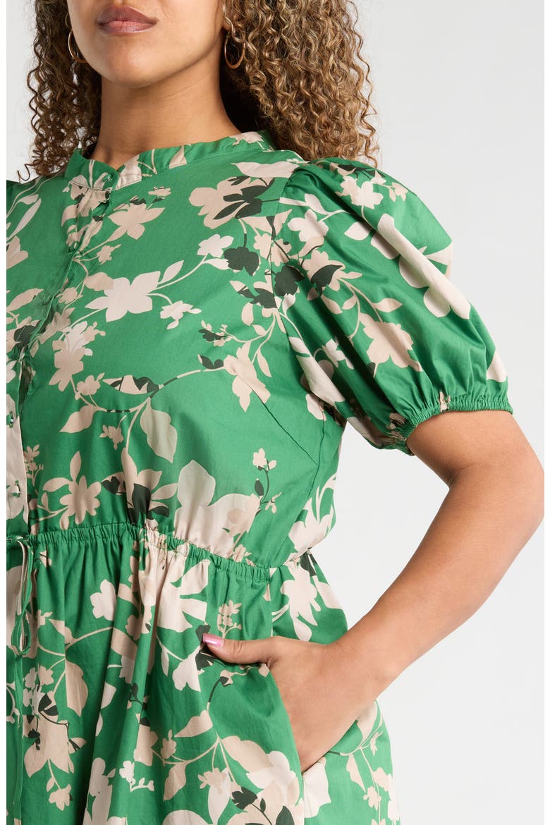 Nora Puff Sleeve Button Cotton Midi Dress