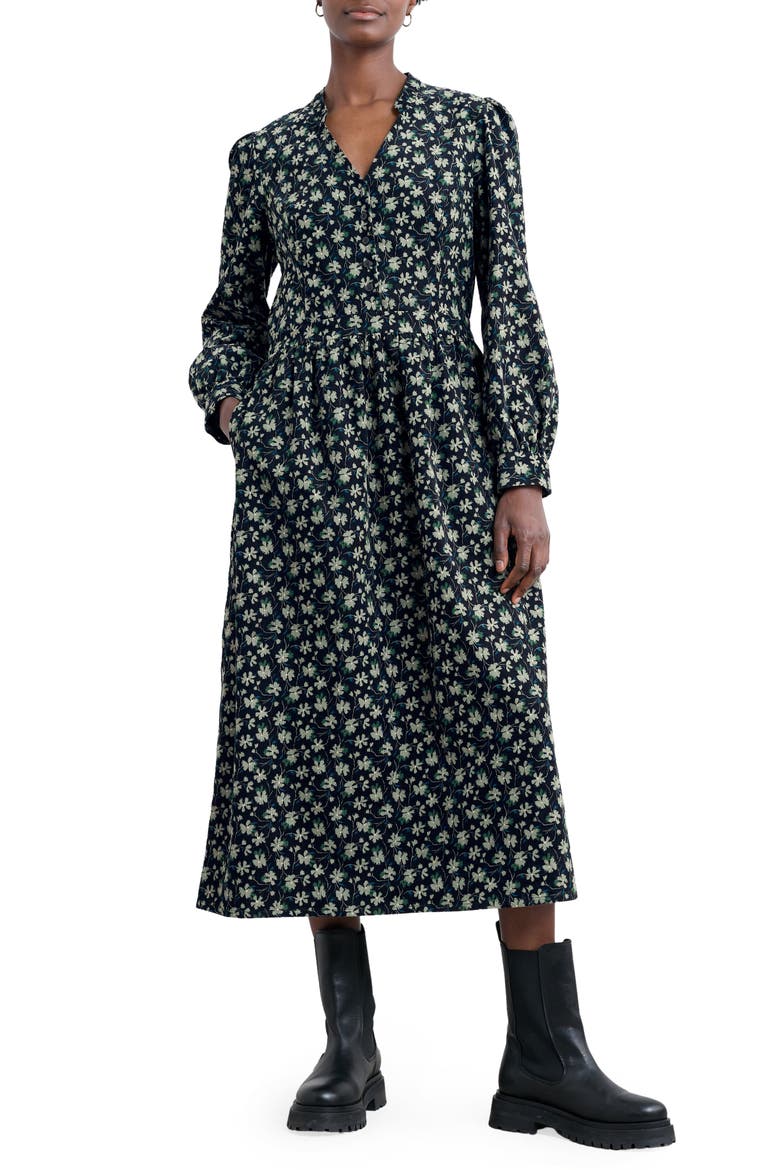 Rose Cottage Floral Long Sleeve Corduroy Midi Dress