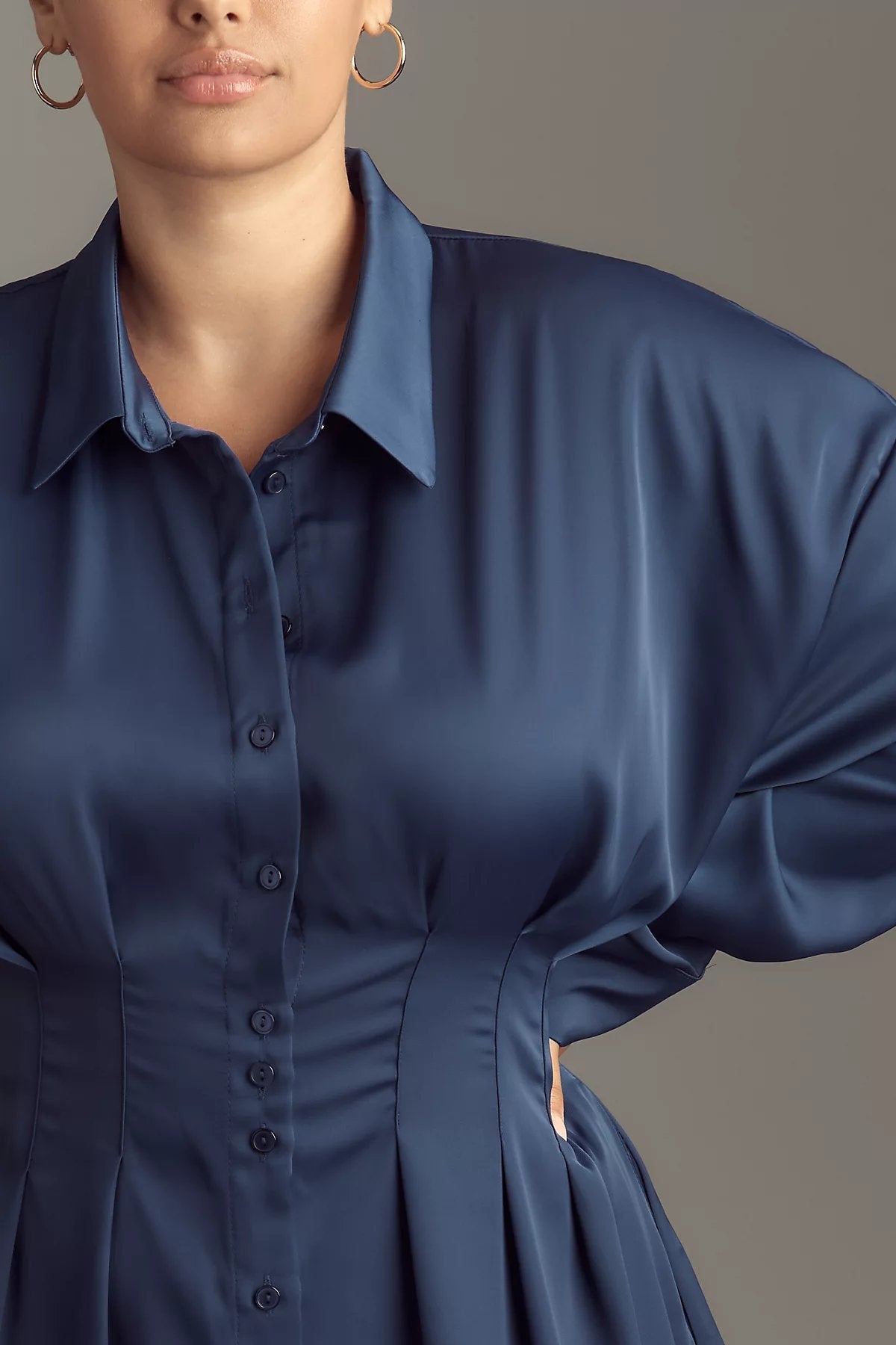 The Tobie Long-Sleeve Satin Mini Shirt Dress by Exquise - Image 5