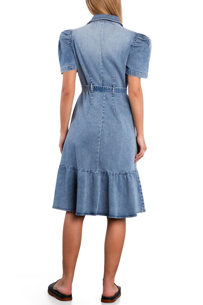 Muse Belted Puff Sleeve Denim Midi Shirtdress