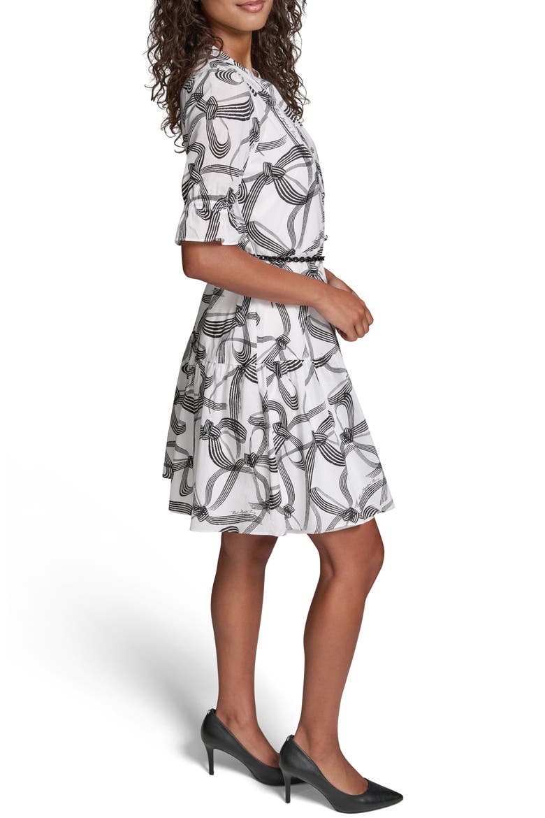 Ribbon Print Belted Cotton Shirtdress