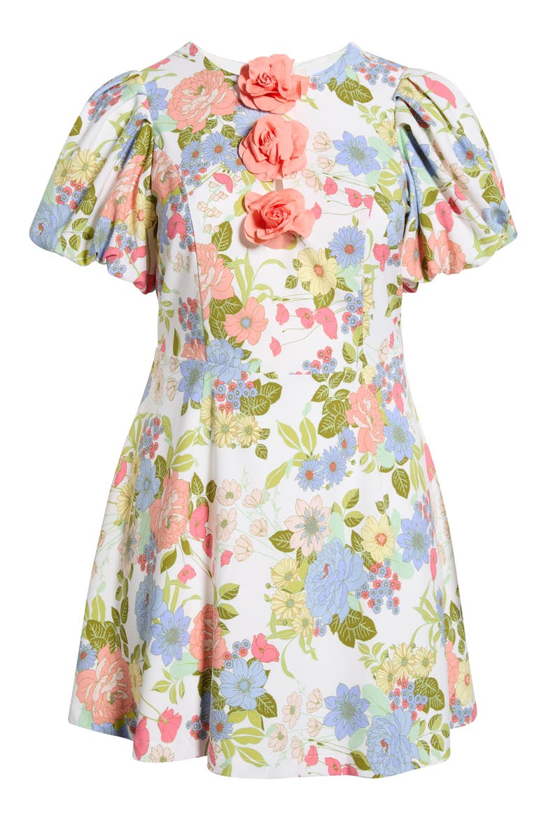 Floral Rosette Puff Sleeve Minidress