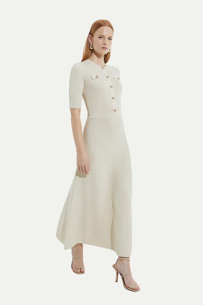 Rib Knit Military Trim Maxi Dress
