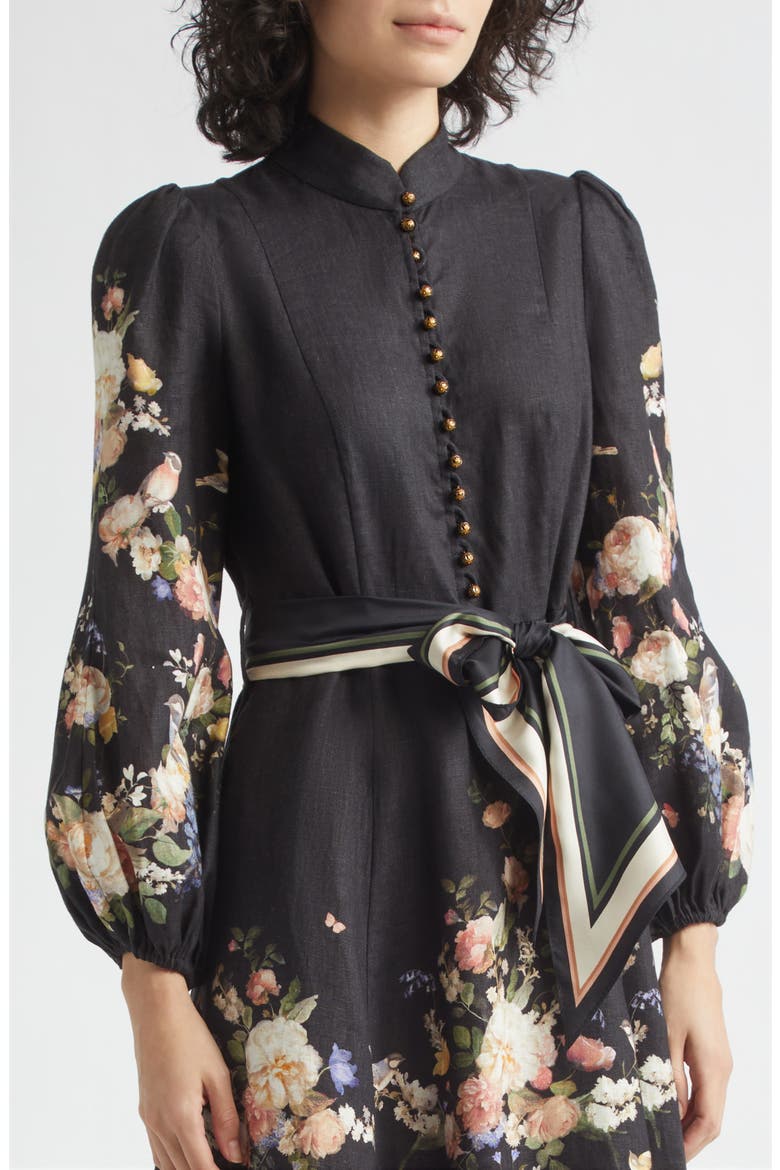 Valiant Floral Long Sleeve Linen Midi Dress