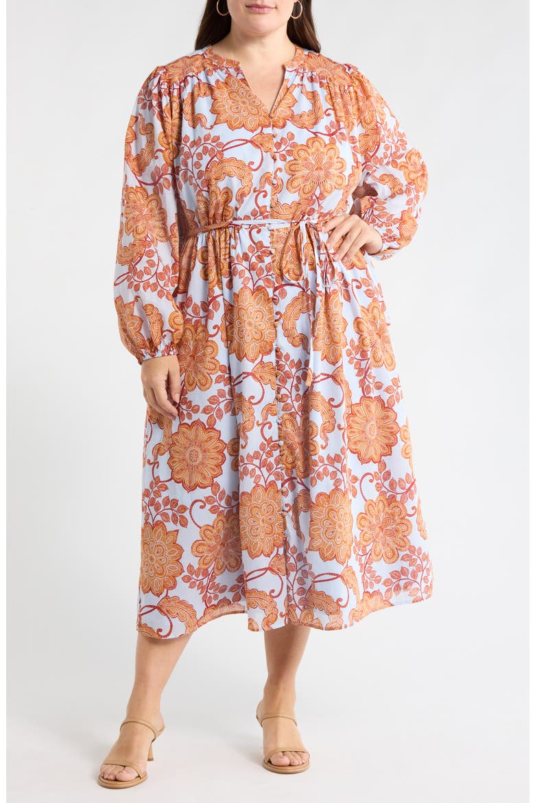 Siany Floral Ameni Long Sleeve Midi Shirtdress